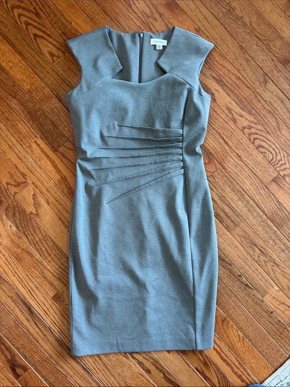 Calvin Klein Steel Gray Pleated Sheath Midi Dress